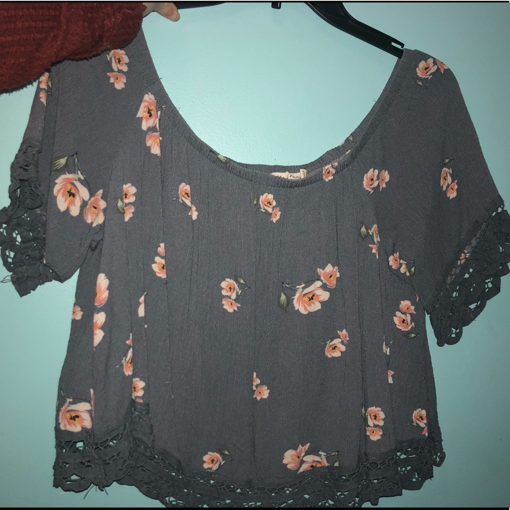 Blue Floral Off-the-Shoulder Blouse